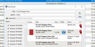 Screenshot of Calibre's book search feature