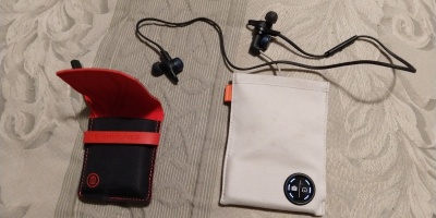 My Backbeat Go 3 headphones and carrying pouch, with the pouch from my Backbeat Go 2 model for comparison